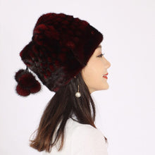 Load image into Gallery viewer, XINYUXIANG Luxury Fashion Mink fur Cap with Hairballs Women