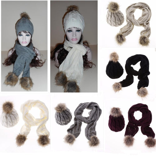 180*20cm Women Ladies Knitted Artificial Fur Wool Beanie