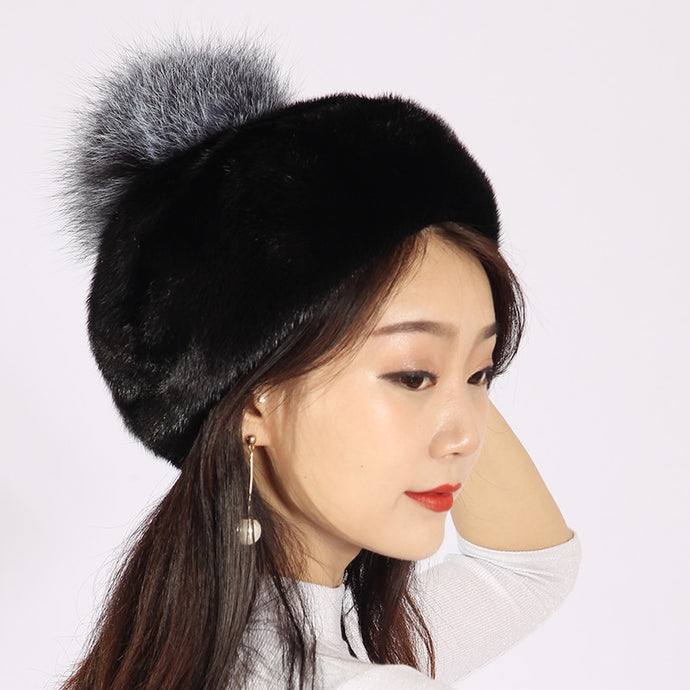 XINYUXIANG Luxury Import Mink fur Hat with Hairball