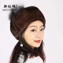 Load image into Gallery viewer, XINYUXIANG Luxury Import Mink fur Hat with Hairball
