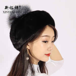XINYUXIANG Luxury Import Mink fur Hat with Hairball