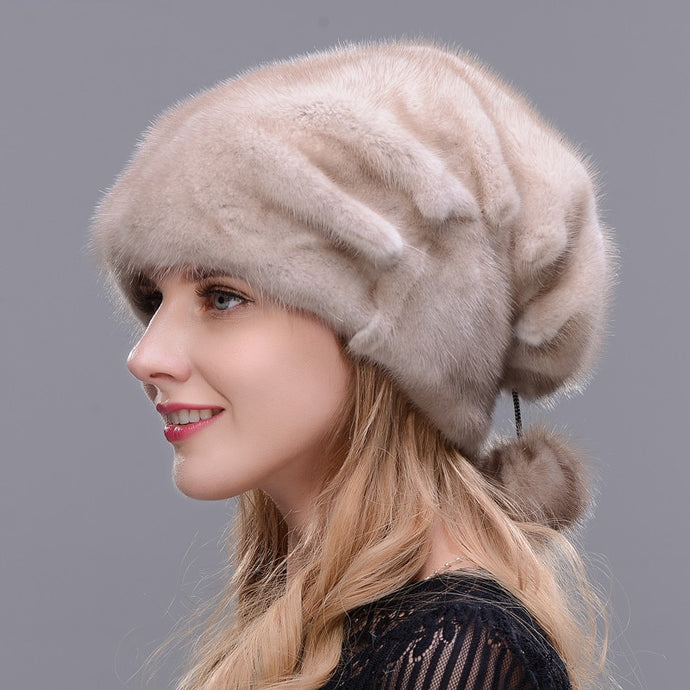 New Style Women's Whole Mink Fur Hat Warm Winter Wholesale