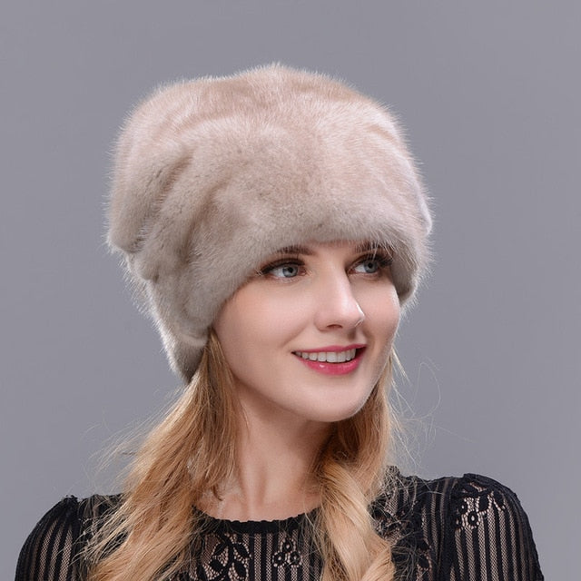 New Style Women's Whole Mink Fur Hat Warm Winter Wholesale