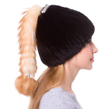 Load image into Gallery viewer, JKP new Women Real Knitted Mink Fur Hat with Fox Fur