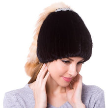 Load image into Gallery viewer, JKP new Women Real Knitted Mink Fur Hat with Fox Fur