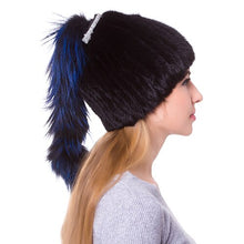 Load image into Gallery viewer, JKP new Women Real Knitted Mink Fur Hat with Fox Fur