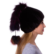 Load image into Gallery viewer, JKP new Women Real Knitted Mink Fur Hat with Fox Fur