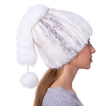 Load image into Gallery viewer, JKP new Women Real Knitted Mink Fur Hat with Fox Fur
