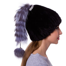 Load image into Gallery viewer, JKP new Women Real Knitted Mink Fur Hat with Fox Fur